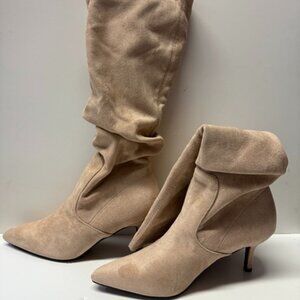 New Boots for Women Pointed Toe Solid Color Pleated Knee High Boots